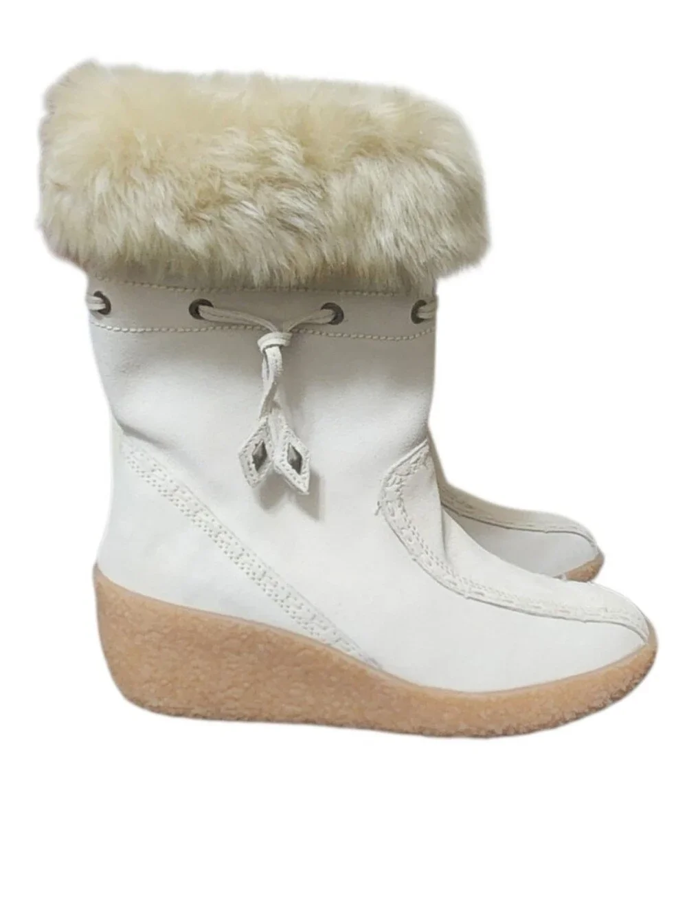 NEW Vtg Brilliant Suede Faux Fur Apres-Ski Boots 8.5 Ivory Polartec Thermolite
